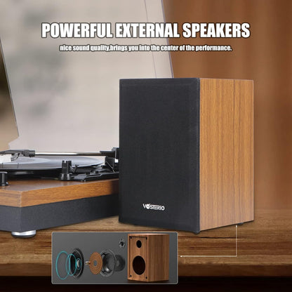 Vinyl Platenspeler – Bluetooth Platenspeler – Draaitafel – LP Speler – Grammofoon – Walnootafwerking – 2 Externe HiFi Stereoluidsprekers Van 15 W