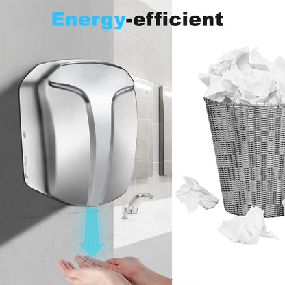 QL Elektrische Handdroger Automatische 1150W,Roestvrij Staal met HEPA-filter voor Badkamer, Commercieel,Zilver