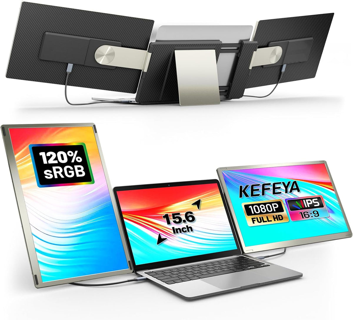 15,6 Inch Draagbare Monitor – Mobiel Scherm – Extra Beeldscherm – Laptop Extender – USB-C Monitor – Full HD 1080p – 120% sRGB Kleurruimte - QUORE