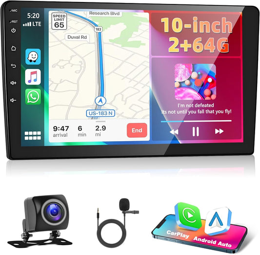2+64G Auto Radio 2 din Android met Bluetooth GPS -Navigatie, Motorsi Dubbele din Carplay Radio Auto met Scherm, Stereo Auto Support Mirrorlink/FM/WIFI/USB/SWC + Achteruitrijcamera + Microfoon