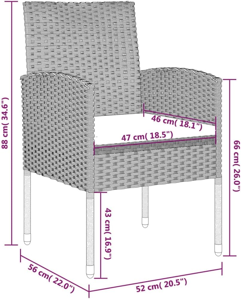 5-delige tuin-eetgroep, zwart, loungeset terrasmeubels voor tuin, terras, balkon, maat 80 cm, tafellengte 99620 - QUORE