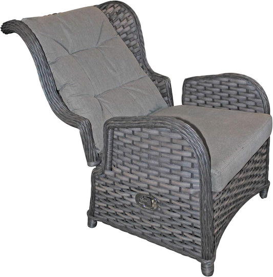 Mojawo Luxury comfort recliner chair flat rattan ear chair poly rattan, incl. upholstery and footrest adjustable backrest garden chair rattan chair - QUORE