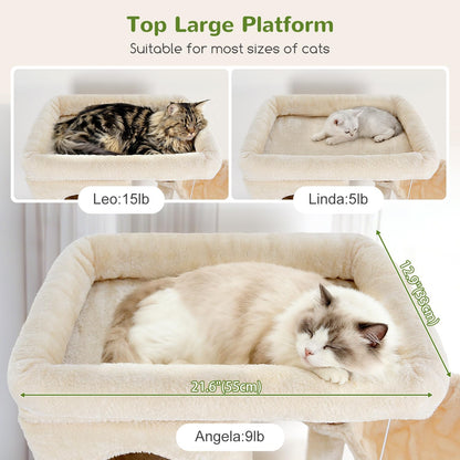 Globlazer Cat Tree Beige Large, Cat Tree XXL high 204cm with 3 cat house, 2 Large Platform, 2 Cat Baskets Soft, Stable cat tower Luxury for 3-5 Large cats Rest Play Indoor (F80F, Beige) - QUORE