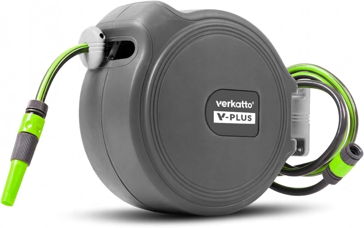 MIVOS Wandgemonteerde slanghaspel 20 m + 2 m - Automatische tuinslanghaspel - slangbox met sproeikop - Flexibele besproeiing voor tuinen