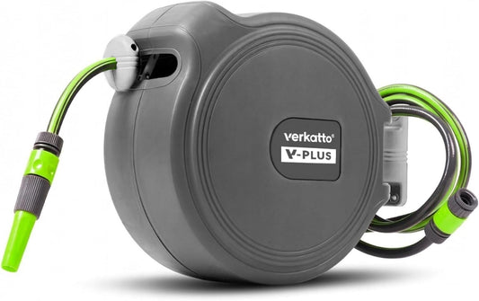MIVOS Wandgemonteerde slanghaspel 20 m + 2 m - Automatische tuinslanghaspel - slangbox met sproeikop - Flexibele besproeiing voor tuinen