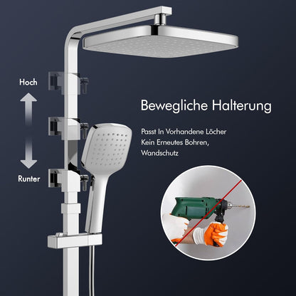 Complete Douche Set – Douchekraan – Regendouche – Handdouche – Thermostaatkraan – Hoogglans Chroom – Constante Temperatuurregeling