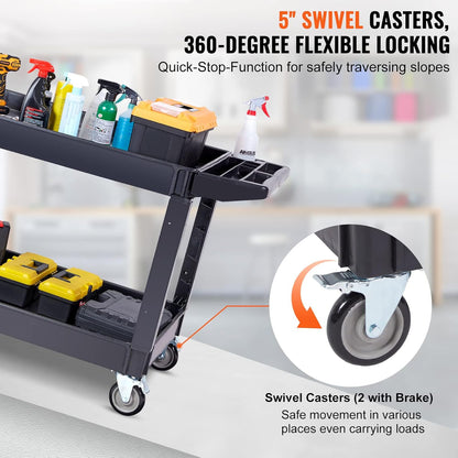 VEVOR Serving trolley 116 x 65 x 85 cm transport trolley 2 shelves total capacity 250 kg 125 kg/rack 360° swivel wheels (2 with brakes) with handle for warehouse, garage, cleaning