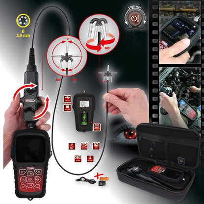 KS Tools 550.7550 HD-videoscoopset met Ø 3,9 mm 180° en 0° HD frontcamera-sonde, flexibele pvc-hoes, 3-delig