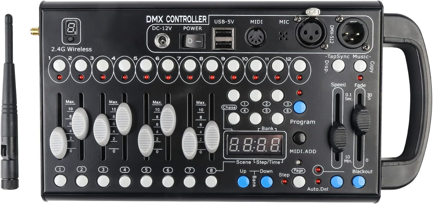 DMX512-console, 2.4 G, 192 kanalen, DMX-controller, programmeerbare podiumverlichting, bedieningspaneel voor podiumverlichting, dj's, bands, bars, clubs, bruiloften enz