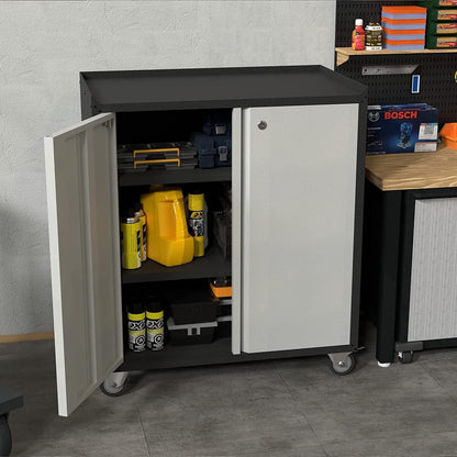 Gereedschapskast met wielen – Garagekast – Opbergkast – Werkplaatswagen – Metalen kast – 2 Deuren – Verstelbare Legplank