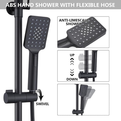 Douchesysteem met thermostaat, regendouche, doucheset, roestvrij stalen douchezuil met douchekop en handdouche, verstelbare douchestang, 960-1245 mm, complete douche-set voor badkamer, zwart