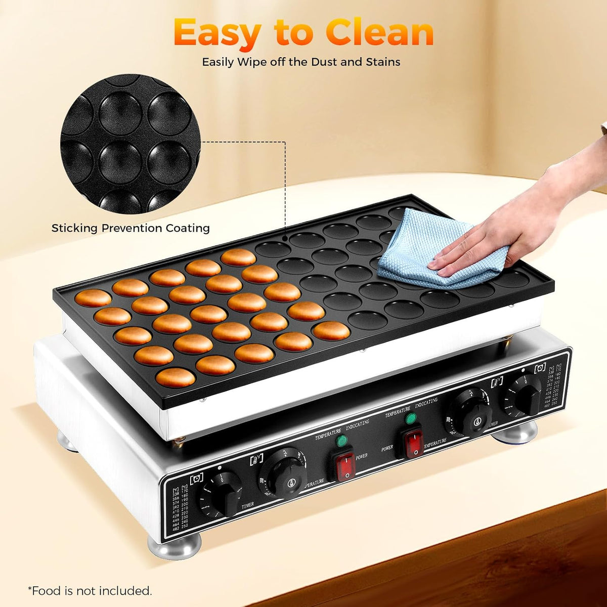 Elektrische Pannenkoekenmaker – Mini Pannenkoekjesmaker – Poffertjespan – Dorayaki Machine – Mini Bakplaat – 50 Gaatjes 1800W – Instelbare Temperatuur en Tijd