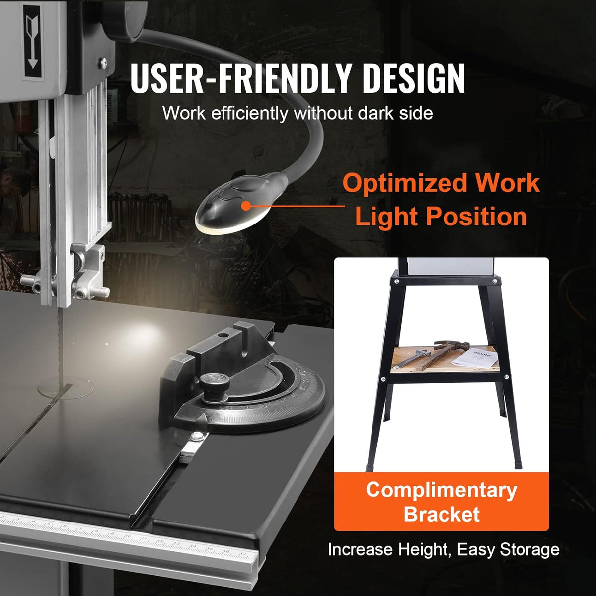 VEVOR Benchtop Band Saw 10 Inch Dual-Speed (560 & 1100 RPM) 370W 1/2HP Motor Including Metal Stand, Work Light, Fence and Mitre Gauge for Wood, Aluminium, Plastic Crafts
