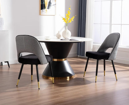 chairus Set of 2 Velvet Dining Chairs for Kitchen Living Room Modern Armless Office Chair Hollow Back Upholstered Corner Chairs with Metal Legs (Black-2) - QUORE