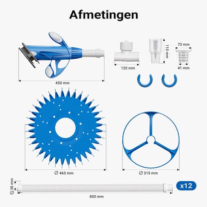Wiltec automatische zwembadreiniger incl. 12 slangen, bodemzuiger voor het reinigen van zwembaden en pools, zwembadzuiger voor onderhoud en reiniging