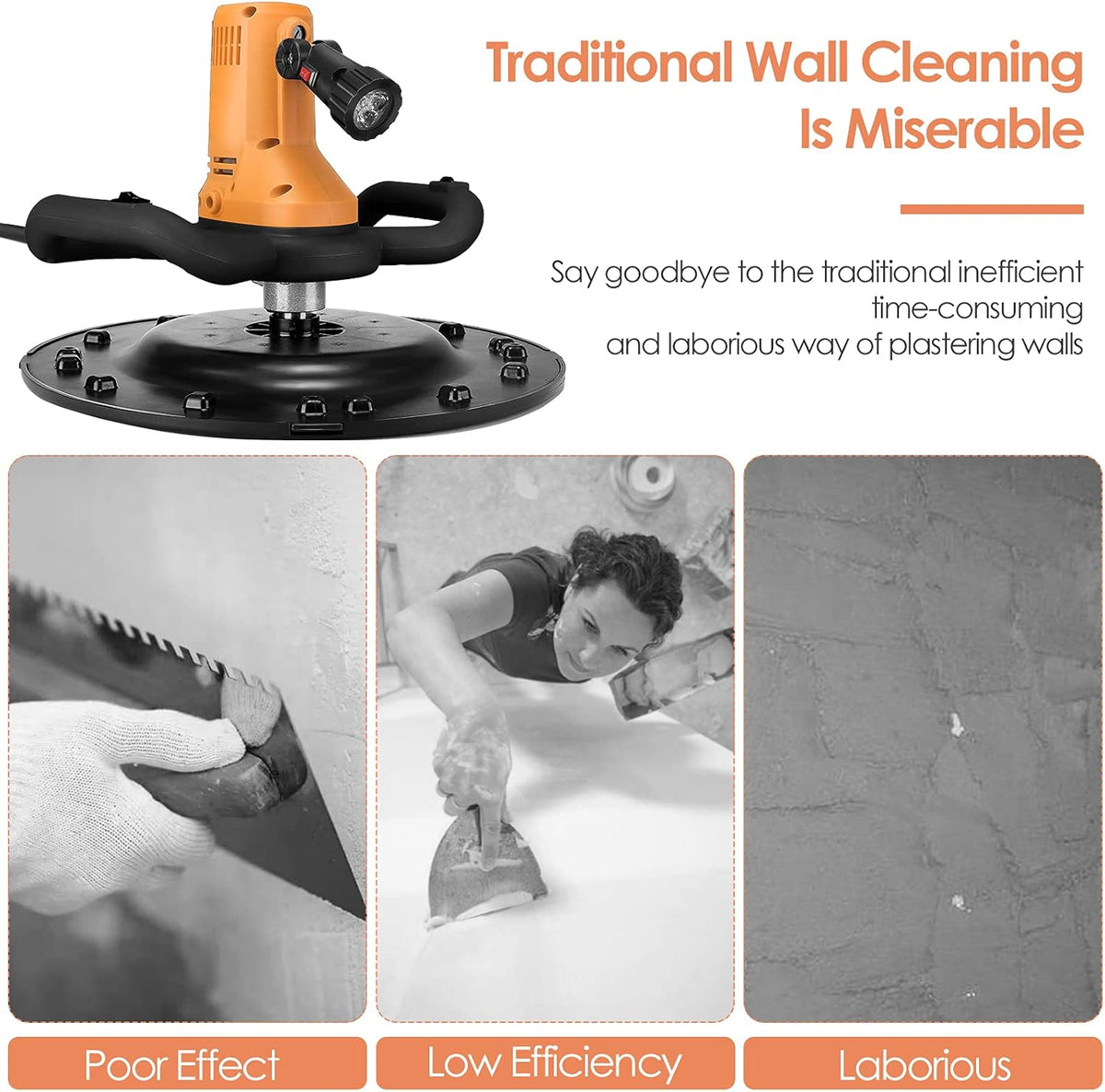 multifunctional wall smoothing and polishing machine Concrete trowel with variable speed from 80–600 rpm with mixing rod and 4 sanding papers (39x40x36)