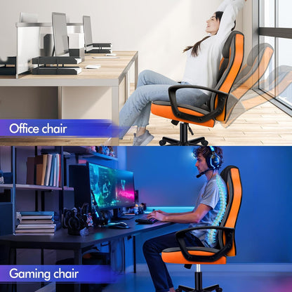 ALFORDSON Gamingstoel, PC-computer racestoel, ergonomische draaibare bureaustoel met wielen, gemaakt van PU-leer en stof, oranje, geschikt voor thuisgebruik