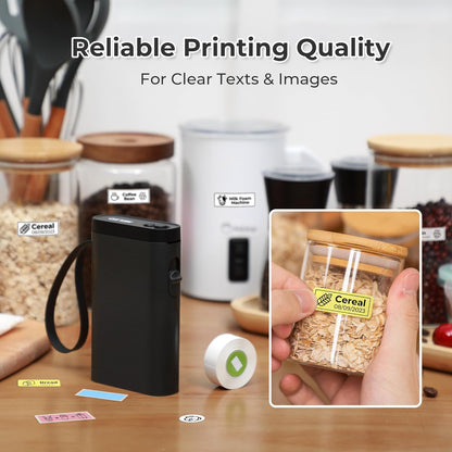 Nelko P21 Draagbare Bluetooth-labelmaker, draadloze stickerprinter met meerdere sjablonen voor thuiskantoororganisatie en opslaglocatie, met 3 rollen thermische tape (14 x 40 mm), zwart