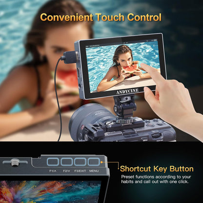 ANDYCINE X5 5.5 Inch Touch Screen 1200 Nits Brightness Aluminum Case DSLR Camera Monitor, 4K HDMI Input and Output with 3D-LUT, All Waveforms Including F970C, Carrying Case, Micro HDMI Cable - QUORE