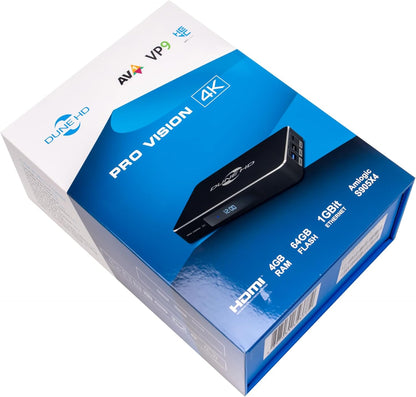 Dune HD Pro Vision 4K | Media Player | Android Box | D Vision | Atmo | HD-Audio | HDMI 2.1 | BT 5 | WiFi | 1Gbit | USB 3.0 | 4GB / 64GB | Optical S/PDIF | 4Kp60 | 1080p