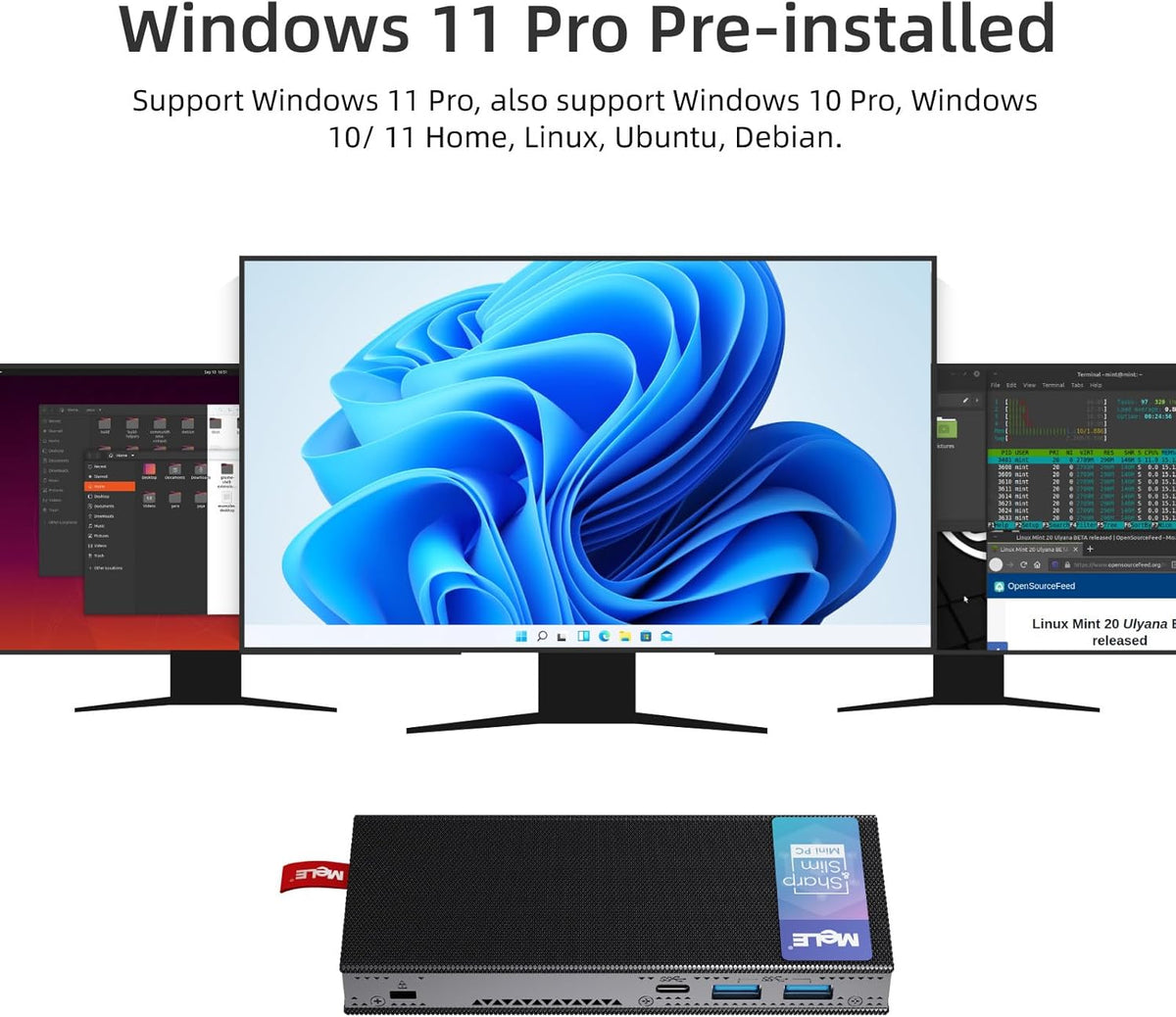Mini PC – Mini Computer – Mini Desktop – Pocket PC – Compact PC – Intel N100 Quad-Core – 8GB RAM 256GB SSD – Dubbele HDMI-uitgang – USB-C PD3.0