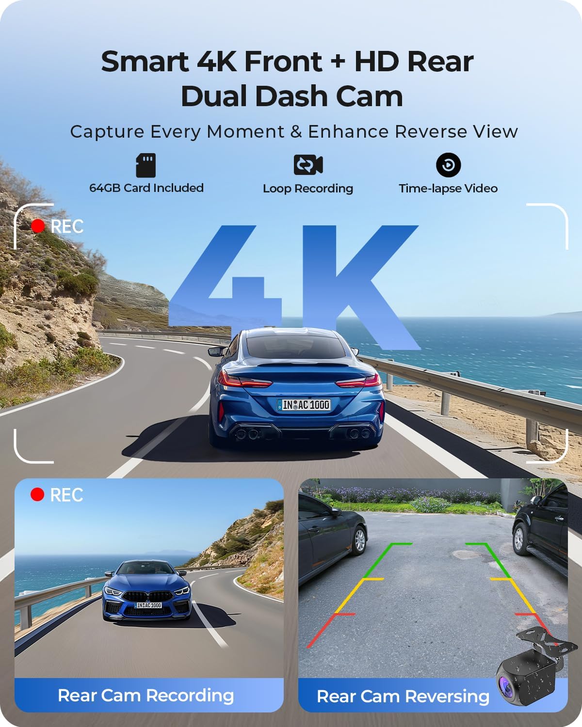 9.26" Draadloze Draagbare Car Play-scherm met 4K Voor- & HD Achter Dual Dash Cam voor Apple CarPlay & Android Auto met OTA Updates, Mirror Link, 5.0 Bluetooth, Spraakbediening, GPS Navigatie