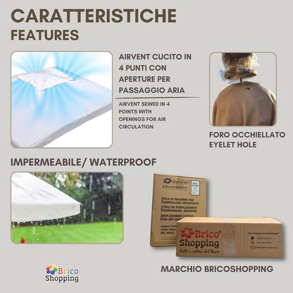Vervangend zeil voor parasol met centrale mast, 300 g/m², waterdicht, met versterkte zakken, 6 of 8 stangen boven, afdekking van stof met airvent, Mt 3x3