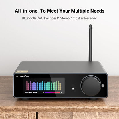 AIYIMA A80 eindversterker DAC TPA3255D2 stereo HiFi 2.0 kanaal klasse D Bluetooth versterker 300 W x 2 decoder ESS9038Q2M met PC-USB coaxiale optische TRS RCA-ingang