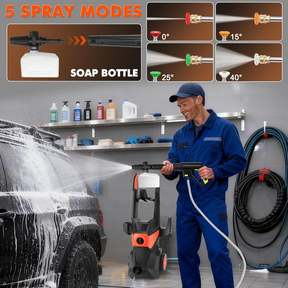 Hogedrukreiniger – Elektrische Hogedrukspuit – Waterdrukreiniger – Schoonmaakspuit – Tuinreiniger – 3000 W Motor – 200 Bar Druk Met 10 Meter Slang