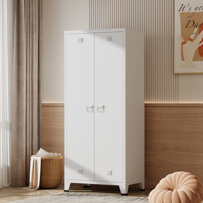 Stalen Kledingkast – Garderobekast – Kledingopberger – Kledingkast Met Deuren – Industrieel Design – Wit – 180x90x40 Cm – Ventilatieopeningen – Verstelbare Planken