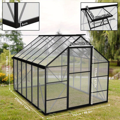 Aluminium Kweekkas – Serre – Groentekas – Plantenkas – Tuinkas – 310x250x205 cm – Stevig Aluminium Frame – PC Panelen Met Ventilatie