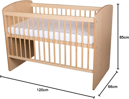 baby bed K2 natural wood 120 x 60 cm with slatted bed bed cot 3 levels adjustable in height - naturalPine wood & MDF - QUORE