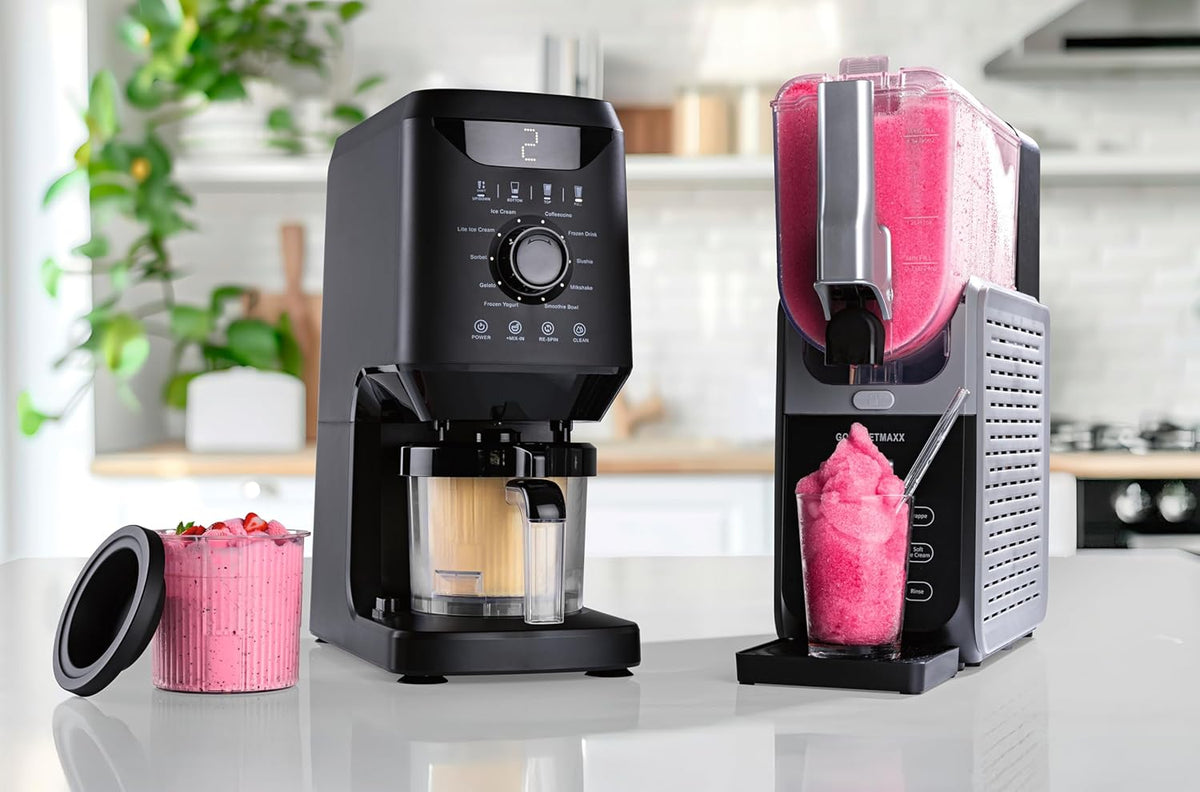 GOURMETmaxx SmoothUp ijsmachine, 800 watt, 10 programma's, incl. mix-in-functie, ijsmachine, slushies en ijs zelf maken, led-display, inclusief 2 bekers