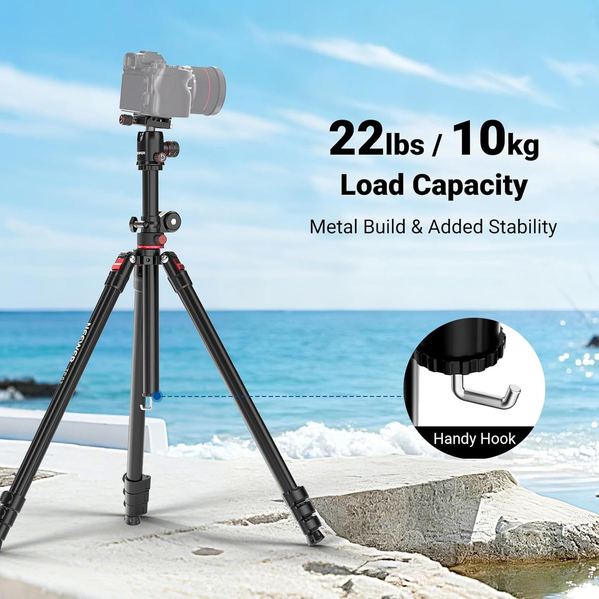 NEEWER Overhead horizontale camerastatief Monopod met kogelkop en flexibele middenkolom, 90 inch hoge metalen DSLR video-reisstandaard, Arca-type QR-plaat en omgekeerde poten, maximale belasting 15