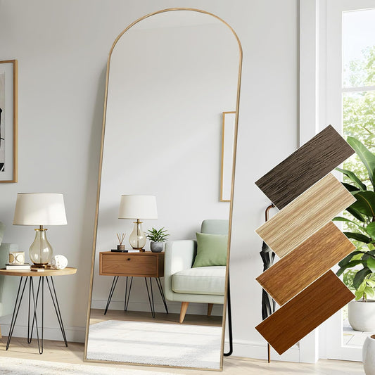 Vloerspiegel – Staande Spiegel – Passpiegel – Wandspiegel – Full Body Spiegel – 76 x 180 cm – Aluminium Frame Met Natuurlijk Houtnerf