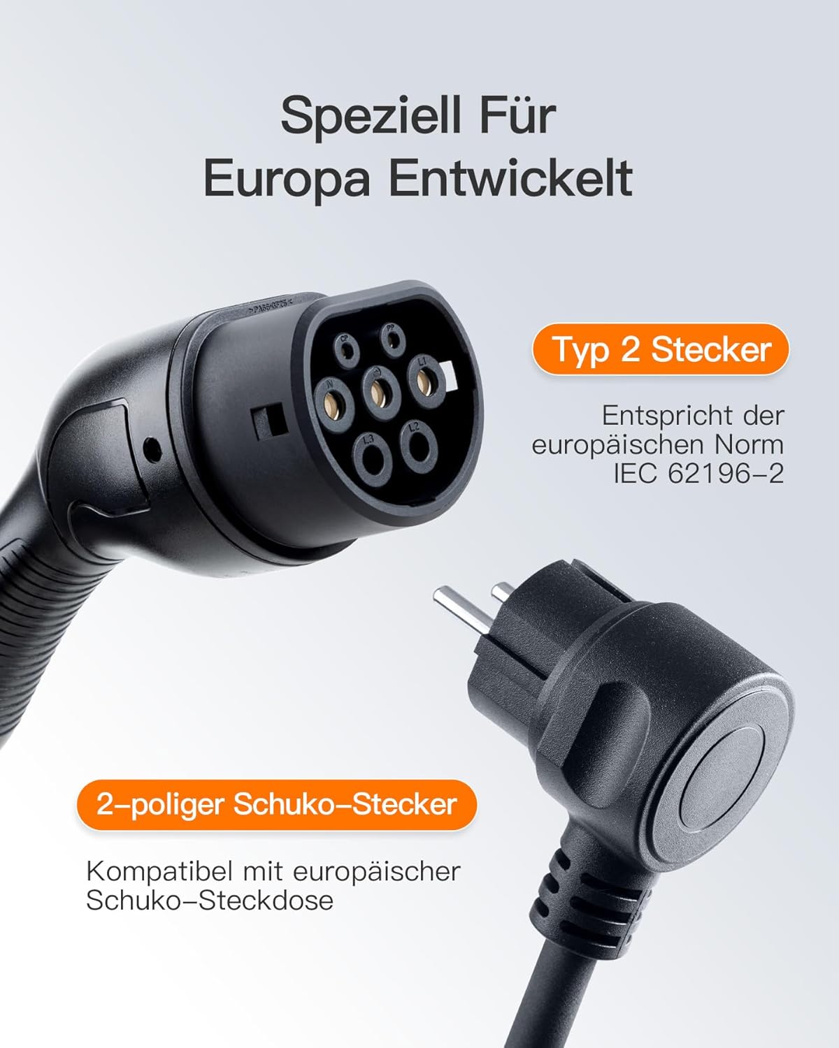 tomons Type 2 oplaadkabel Schuko 3,68 kW, eenfasig, 6-16A, 10M, EV oplader met regelbaar digitaal display en vertragingsfunctie