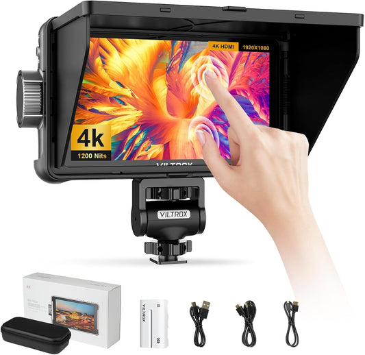 Camera Field Monitor – Cameramonitor – Videomonitor – Veldmonitor – HDMI-Monitor – 5,5 Inch Met Accu En Zonnekap – 1200 Nits Helderheid – 4K HDMI In/Out
