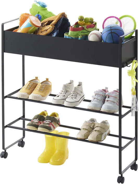 Yamazaki 5279 TOWER Storage Cart with Basket, black, Steel / Magnet Nylon, 74.5(without casters：70) x 22 x 74.5 cm