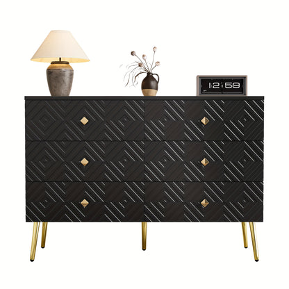 Ladekast – Ladenkast – Commode – Opbergkast – Dressoir – Zes Lades – Modern Ontwerp – 120x40x80 cm – Zwart Met Gouden Accenten – Metalen Poten – Stevig & Duurzaam