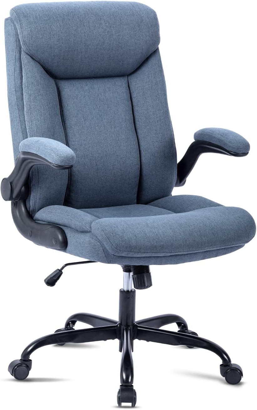 Ergonomische bureaustoel - draaibare werkstoel met opvouwbare armleuning, in hoogte verstelbaar, comfortabel voor kantoor, thuis, gaming (marineblauw)