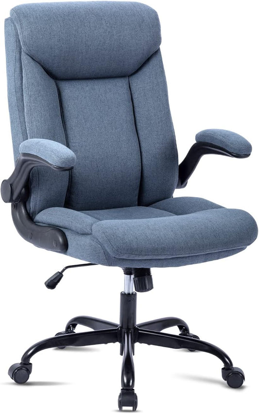 Ergonomische bureaustoel - draaibare werkstoel met opvouwbare armleuning, in hoogte verstelbaar, comfortabel voor kantoor, thuis, gaming (marineblauw)