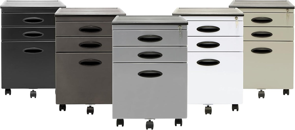 Calico Designs metalen volledige uitbreiding, vergrendeling, 3-lade mobiele archiefkast gemonteerd (behalve wielen) voor juridische of briefbestanden met toevoerorganisatorlade in zwart