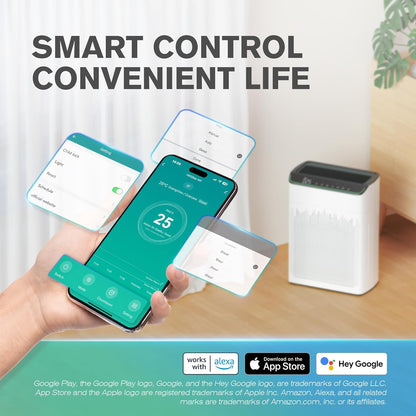 Luchtreiniger met allergieën voor woning, rookkamer, luchtzuiveraar, CADR 340 m³/h voor 157 m³ rookkamer, PM 2,5 luchtkwaliteitsmonitor, wifi- en Alexa-compatibel, 1 verpakking + 4 modi