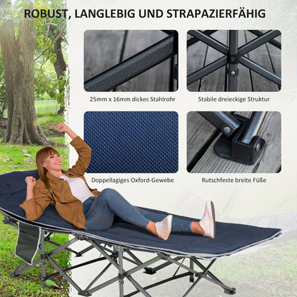 Campingbed – Reisbed – Opvouwbaar Bedje – Campingbedje Baby – Tentbed – Stevig Metalen Frame – Draagkracht 150 kg – Inclusief Matras En Kussen – Donkerblauw 188x64,5x53 cm