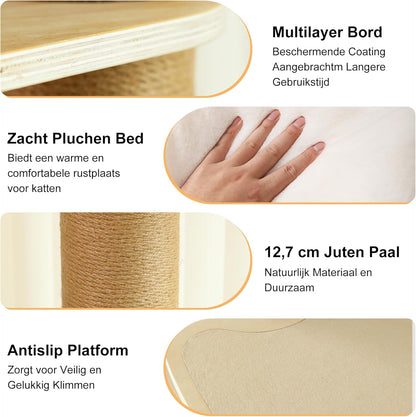 Klimboom Kat – Krabpaal – Speelton – Kattenboom – Krabmeubel – Verstelbare Hoogte 1,8-3 m – Superstabiel Tot 65 kg – Beige