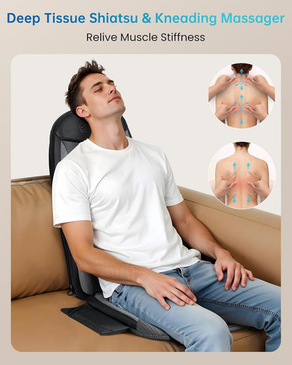 COMFIER Massagestoelkussen, shiatsu massagekussen voor nek en schouders, rugmassageapparaat met warmtefunctie, ontspanning voor de hele rug, geschikt voor kantoor, geschenken