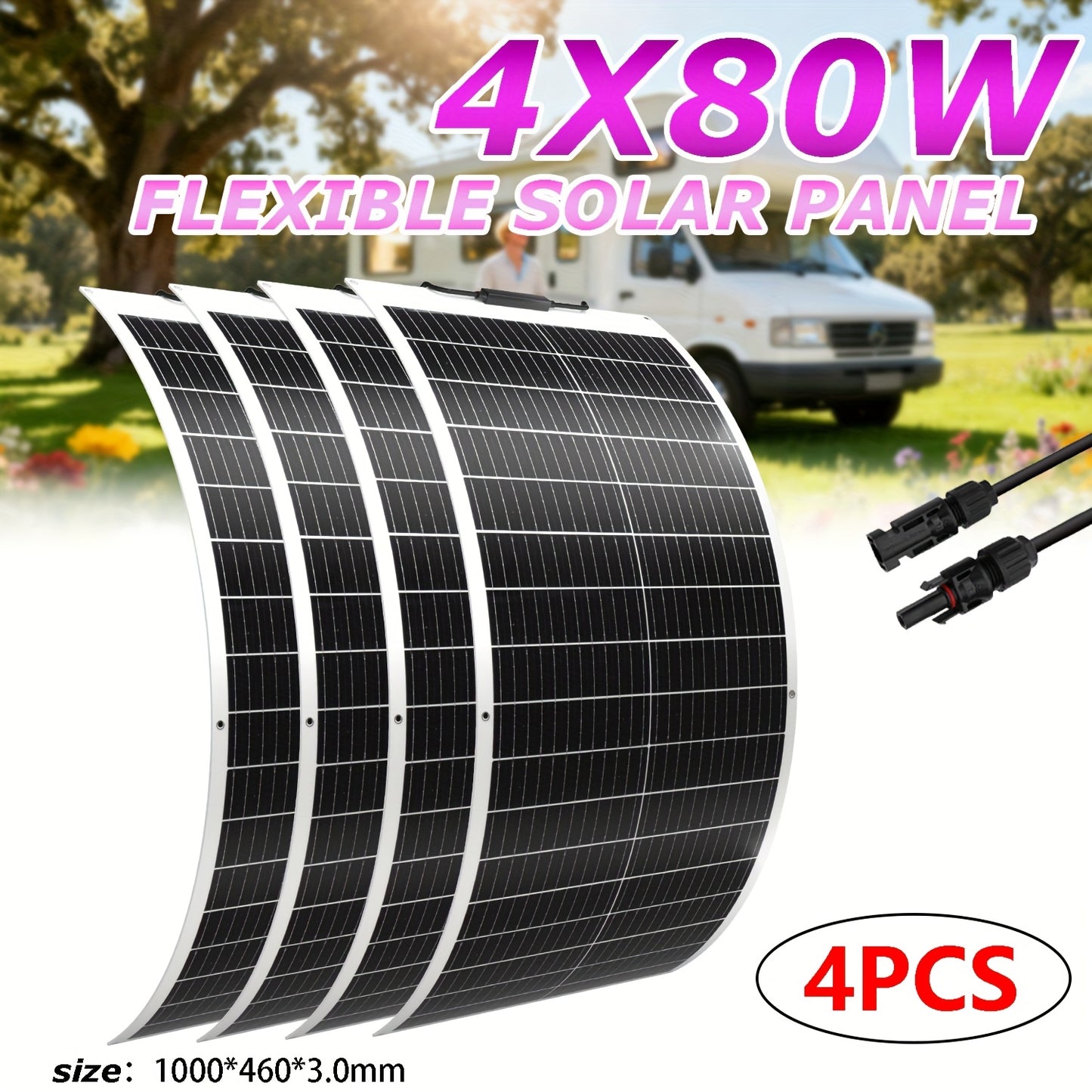 Flexibele Zonnepanelen – Buigbare Zonnecel Panelen – Zonnepaneel Set – Solar Module – 4x 80W 320W Totaal – Monokristallijn – Hoog Rendement – Lichtgewicht – Weerbestendig – 12V/24V Compatible