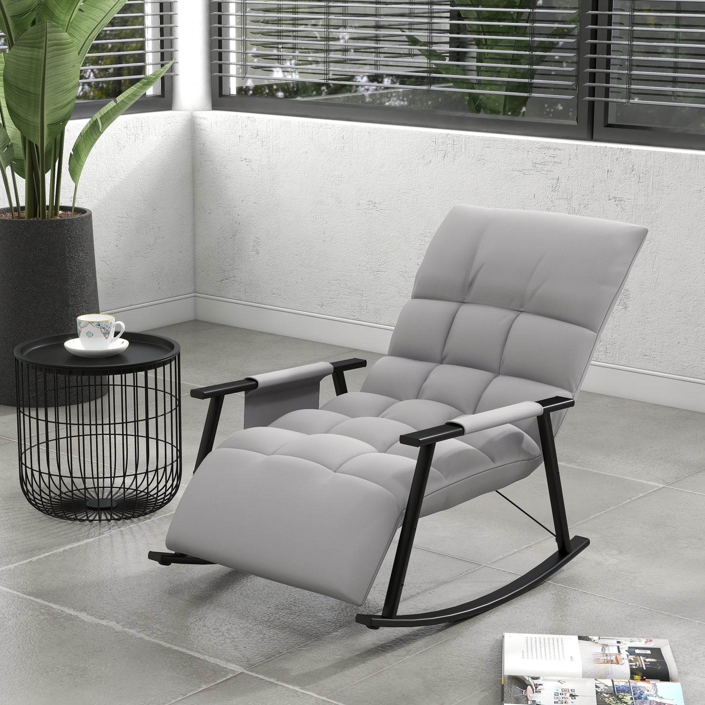 Schommelstoel – Relaxstoel – Fauteuil – Voedingsstoel – Loungestoel – Verstelbare Rugleuning en Voetensteun – Microvezel Stof Grijs