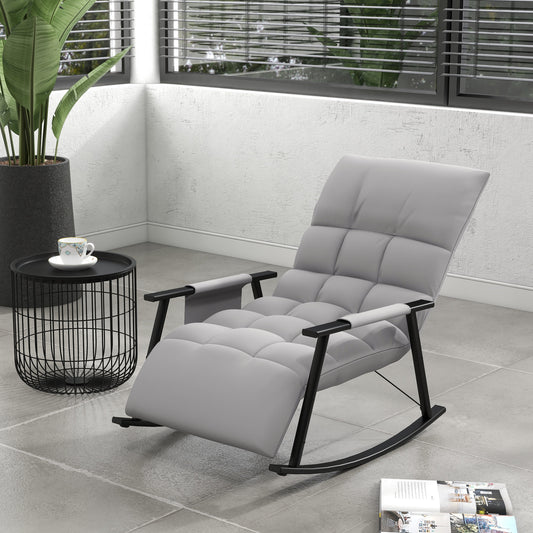 Schommelstoel – Relaxstoel – Fauteuil – Voedingsstoel – Loungestoel – Verstelbare Rugleuning en Voetensteun – Microvezel Stof Grijs
