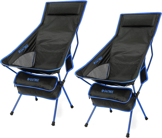 G4Free Lichtgewicht campingstoel outdoor opvouwbare hoge rugleuning kampeerloungestoelen met hoofdsteun voor picknick strand wandelen vissen 2st